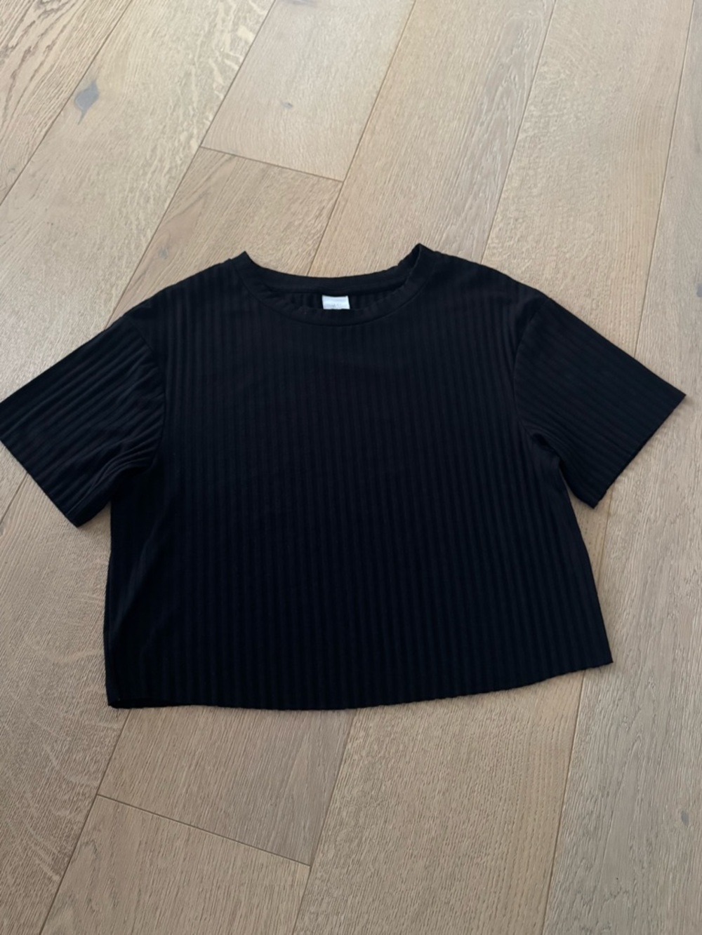 H&M Black Ribbed Cropped Boxy Short Sleeve Tee XSmall